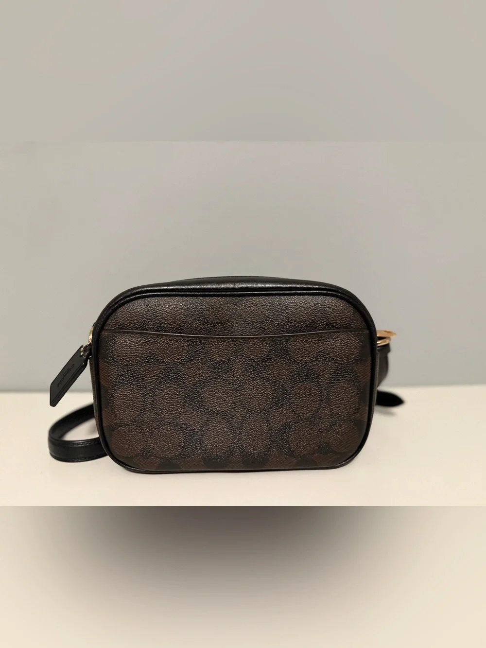 Coach Mini Jamie Camera Bag In Signature Canvas Brown Black Crossbody Purse